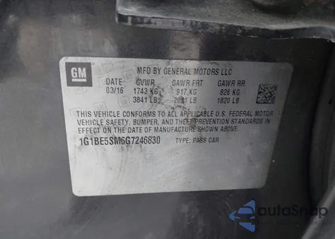 2016 Chevrolet Cruze Lt Auto из США, поврежденный, VIN 1G1BE5SM6G7246830